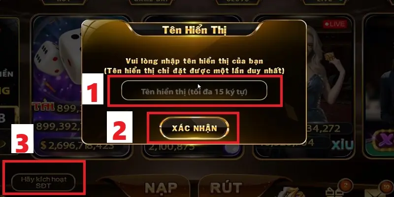 Thiết lập tên hiển thị tại Hit club