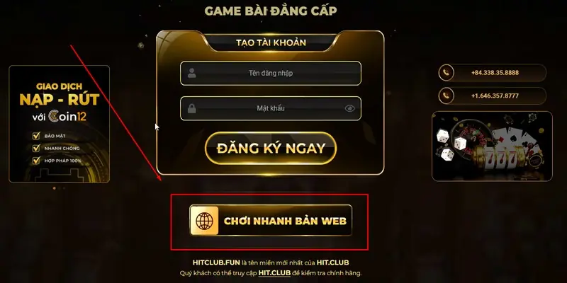 Chơi nhanh bản web tại Hitclub