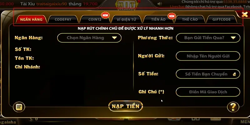 Chọn phươn thức nạp tiền thuận tiên và cung cấp thông tin đơn nạp